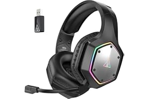 EKSA Cuffie da gioco wireless per PS4 PS5 PC, 7.1 Surround Sound Headset con microfono ENC e luce RGB, 2.4G USB Gaming Cuffie senza fili, 36 ore di durata della batteria 3,5 mm di ingresso