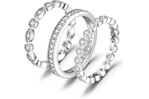 JewelryPalace 3 Éternité Band Empilable Zircone Cubique Bague Femme Argent 925, Marquise Lot de Bague de Fiançailles Femme Plaqué Or Jaune Or Rose, Infini Bagues Mariage Promise Alliance, Bijoux Femme