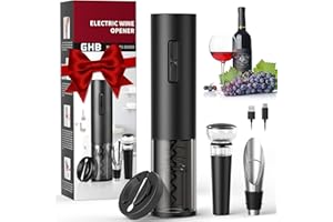 GHB Tire-Bouchon Electrique Rechargeable Ouvre Bouteille Electrique 6 EN 1 avec Coupe-Capsule, Verseur, Bouchon à Vin Cadeau de Noël pour Les Amateurs de Vin (Incluse Câble USB Type-C)