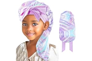 Lolalet Bonnet Satin Longue pour Fille, Bonnet de Nuit Enfants en Satin avec Élastique, pour Enfants de 5 à 12 Ans -Laser