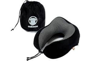 MAKIMOO Oreiller de Voyage en Mousse à mémoire de Forme, Oreiller Cervical avec Appui-tête à 360 degrés, Confortable et léger, idéal pour Dormir dans l’Avion, la Voiture, Le Train, Le Bus et à la Maison Noir