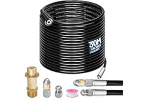 JAYZOD 30M Rohrreinigungsschlauch Set,180Bar 60°C,inkl.Düsen starr + rotierend,1 Adapter kompatibel mit K2 K3 K4 K5 K6 K7 Hochdruckreiniger Universal Rohrreinigungsset