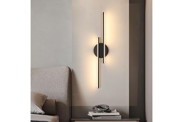 Riserva Applique Murale Interieur, Moderne Lampe Murale Noir, 24W Appliques LED Design Lignes Parallèles, 3000K Blanc Chaud, Luminaire Murals pour Chambre, Salon, Hôtel, Escalier, Allée, 60cm