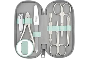 marQus set manicura de 7 piezas de Solingen - Set de manicura y pedicura en estuche de piel auténtica, 2 tijeras, cortaúñas, lima, retira-cutícula, alicate y pinza, para hombre y mujer