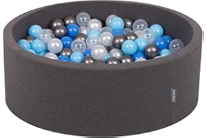 KiddyMoon Bällebad 90X30cm/300 Bälle ∅ 7Cm Bällepool Mit Bunten Bällen Für Babys Kinder Rund, Dunkelgrau:Perle/Blau/Baby Blue/Transparent/Silber