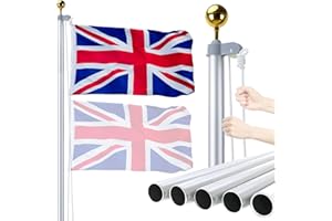 iElyiEsy 20FT Heavy Duty Aluminum Sectional Flag Pole Kit for Outside House, with 3x5 British Flag & Black Ball Topper for Yard House Ground Residential Commercial
