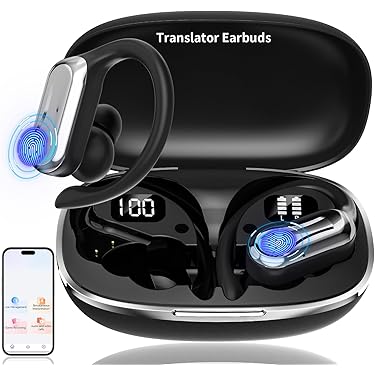 AI Auricolari Di Traduzione In Tempo Reale, Auricolari Traduttori 3 In 1 144 Lingue, Traduttore Simultaneo Vocale Con APP, Cuffia Traduttore Per L'apprendimento Aziendale Di Viaggio (Nero - Foto 7