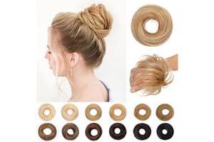 SEGO Pro Real Human Hair Messy Bun Scrunchie, Donut Bun Hair Piece for Women - Straight, 12/613 Golden Brown & Bleach Blonde, Pack of 1