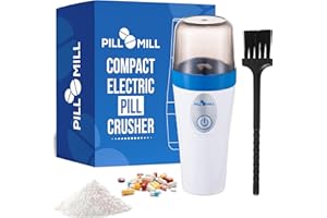 Compact Small Electric Pill Crusher Grinder by Pill Mill - Fine Powder Electronic Pulverizer for Small to Large Medication & Vitamin Tablets, Travel-Friendly