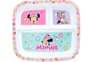 Disney Minnie Mouse - Piatto piano per bambini, con sezioni divise, 3 sezioni, rosa
