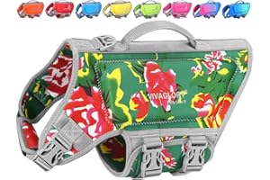 VIVAGLORY High Buoyancy Schwimmweste Hund, Rettungsweste, Hundeschwimmweste für Bootfahren, Schwimmhilfe & Auftrieb, XS, Nordwest Blumen-Grün