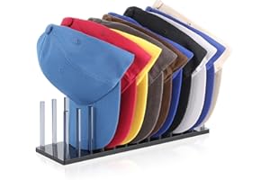 AFAjwsc Acrylic Hat Stands for 12 Caps, Baseball Cap Holder, Hat Stand Box Organiser Rack, No Install, Office, Closet, Dresser, Bedroom Black