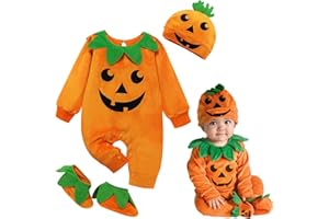 Générique Deguisement Citrouille Bébé Fille Garçon Halloween Bebe Barboteuse Body Chaussures Chapeau Déguisement Bébé Halloween 1 mois/6 mois/24 mois