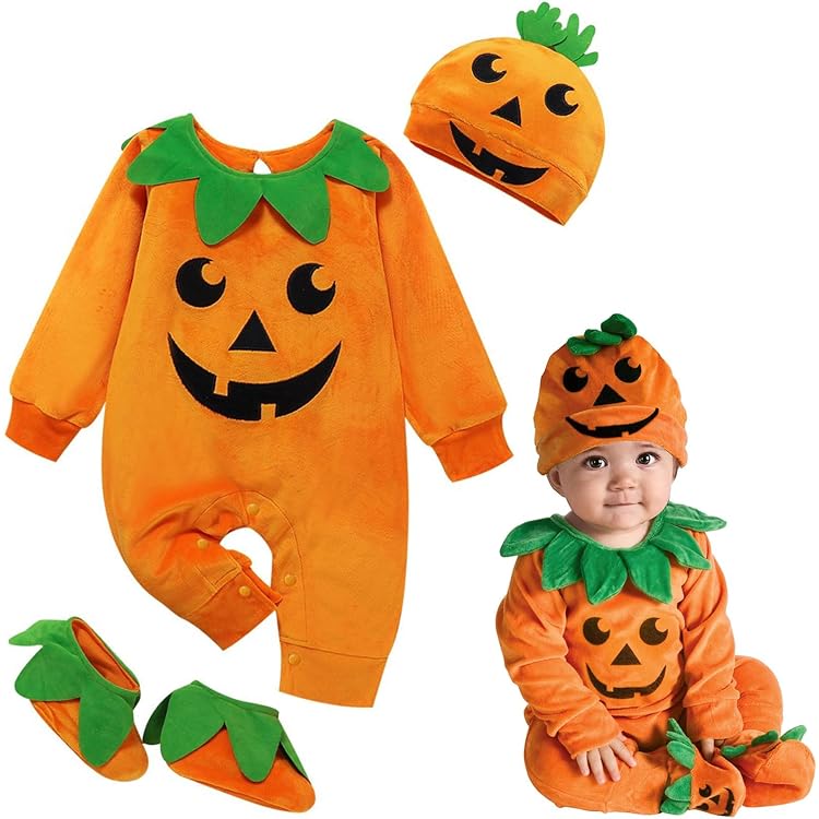 Costume Halloween Bébé Citrouille - 2 Pièces (haut + Pantalon) - Taille 0-24 Mois - Coton Doux, Lavable - Fille Et Garçon