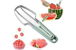 QEIOAUEK Wassermelonen Schneider, 3-in-1 Melonenschneider, Wassermelonen Gabelschneider, Watermelon Fork Slicer, Edelstahl, Für Cantaloupe, Papaya, Drachenfrucht, Mango