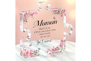 LINKAX Cadeau Maman Noel, Gravure Acrylique Bloc Puzzle Décor de Bureau, Cadeau Anniversaire Noel Original pour Maman Unique de la Part de Fille et du Fils Cadeau Fete des Meres Personnalisé Original
