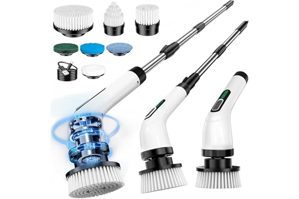 FYDEE Cepillo Electrico Limpieza Hogar, Cepillo Limpieza Hogar con 7 Cabezales Reemplazables y Impermeable IPX7, Fregadora Giratoria Eléctrica, Cepillo para Limpieza del Hogar, Baño, Suelos, Azulejos