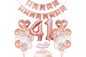 Conruich Geburtstagsdeko 41 Jahre Frau, Luftballon 41. Geburtstag Deko Set, Rosegold Tortendeko Geburtstag 41 Jahre Frauen, Ballon 41 Geburtstag Frau, Happy Birthday Banner Deko 41 Geburtstag Frau