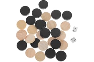 Vaguelly Wooden Backgammon Pieces, 30pcs 19mm Small Backgammon Checkers with Dice Solid Wood Checker Pieces Set Board Games Table Chip Game Accessories