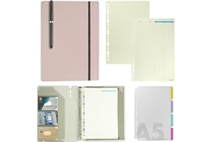 ZephyrCraft A5 Ringbuch Nachfüllbar, 6 Ringe A5 Binder mit Nachfüllpapier und Trennblätter, Budget Planner Notizbuch für Büro, Schule, Reisearbeit, inkl. Stift（Rosa）