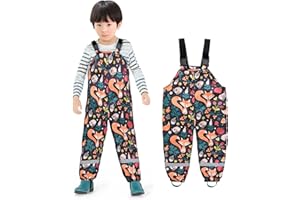 Hinzonek Kids Rain Trousers Waterproof Mud Suspender Rain Bib Dungarees Over Pants Snowsuit for Boys Girls Outdoor