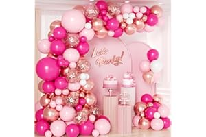 Balloon Garland Pink, 135 Pieces Balloons Garland Hot Pink White Rose Gold, Balloons Pink Red for Birthday Wedding Baby Shower Bridal Shower Valentine Princess Party Decoration