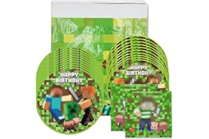 LGZIN Stoviglie per Feste di Compleanno, 41 Pezzi Set di Stoviglie per Feste, Videogiochi Compleanno Decorazioni Include Piatti di Carta Tovaglioli Tovaglia, Kit di Decorazioni di Compleanno per Bambini