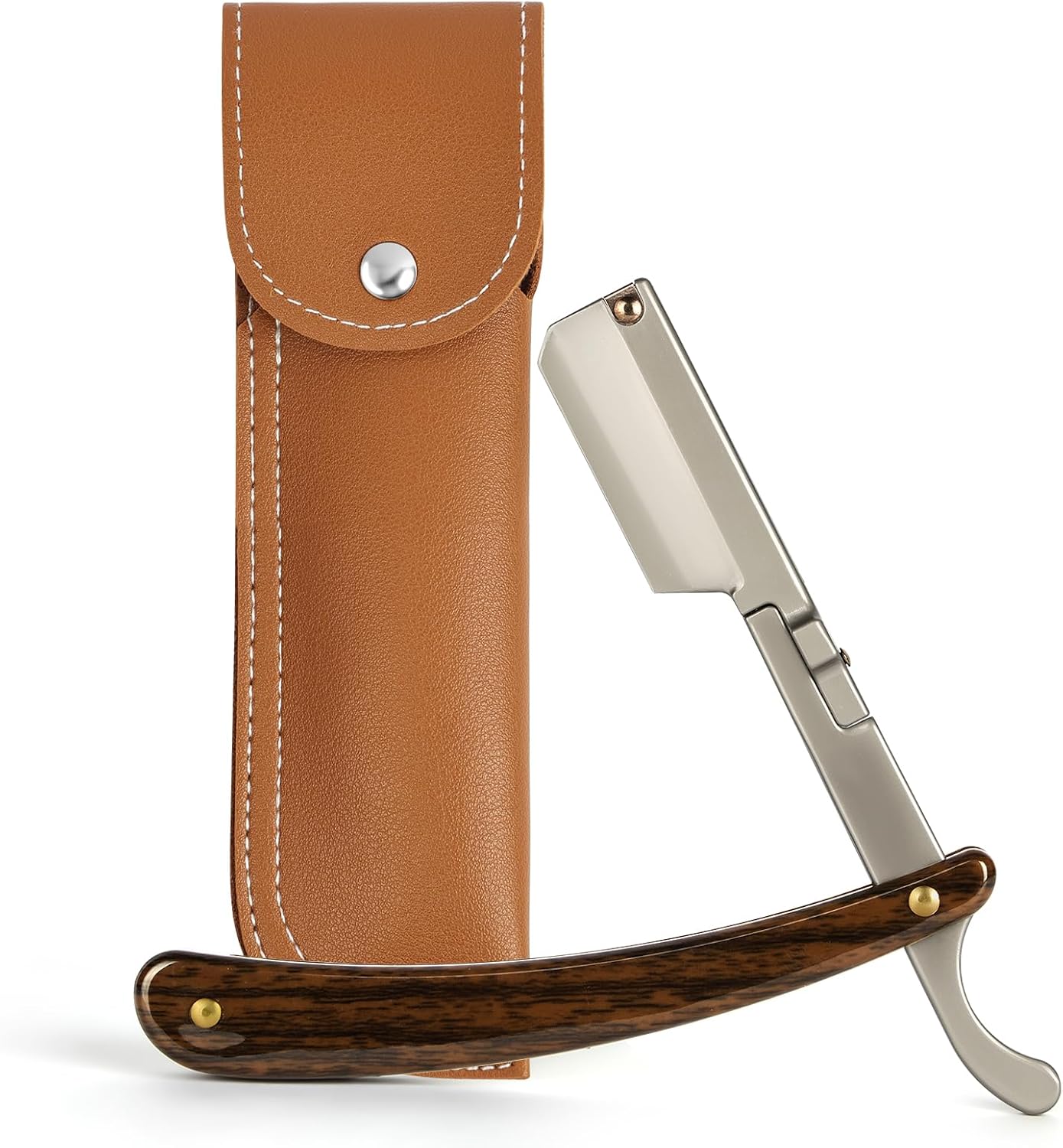 Beugo Navaja de Afeitar Hombre, Straight Edge Razor Barber, navaja de barbero, Cuchilla de Afeitar de Barbero Acero Inoxidable, Kit de Afeitado Clásico para Barba y Bigote con bolso PU