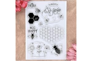 KWELLAM Bee Happy Flowers Tampons transparents en nid d'abeille pour fabrication de cartes et scrapbooking