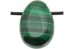 Teardrop Pendant with Waxed Cotton Cord - Drilled Tumbled Stone - Stainless Steel Screw Clasp