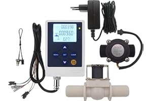 SENSTREE Wasserdurchflussmesser, LCD-Display, Controller + G3/4 Zoll Wasserhall-Sensor, Durchflussmesser, Zähler 1–60 l/min + G3/4 Zoll Magnetventil, normalerweise geschlossen, N/C + DC 13 V Netzadapter