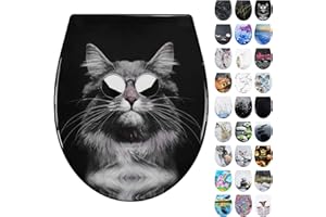 Fanmitrk WC Sitz mit Absenkautomatik, Toilettendeckel Duroplast, Klodeckel mit Schnellverschluss, Klobrille Montage von oben, Toilettensitz mit Motiv (coole katze)