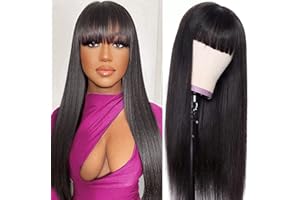 CLASSINE parrucca donna capelli veri umani glueless straight wig with bang None lace front human hair wig parrucca donna long straight human hair with fringe 150 density 16inch