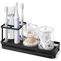 Portaspazzolino bianco con antiscivolo, organizer da bagno rimovibile per una facile pulizia, portaoggetti multifunzionale, contenitore da bagno per dentifricio, rasoio, organizer per vanità, bianco