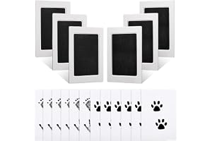 Outus Baby Inkless Handprint and Footprint Kit 6 Safe Hand and Foot Ink Pad Clean Touch Paw Print Stamp and 12 Card for Newborn Registry Family Keepsake Baby Shower Present, Black Color
