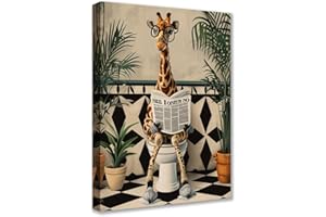 TUCOCOO Toile murale encadrée, prête à être accrochée avec girafe sur WC et plante tropicale