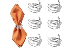 ZAVEHONY Halloween Napkin Rings Set, Silver 6 Pcs, Halloween Accessories, Skeleton Claw, Napkin Rings For Wedding Banquet Party Dinner Table Decor