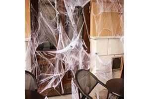 AnJeey Toile Araignée Halloween, 80g Toiles D'araignée avec 8 Fausses Araignées pour Fête Effrayantes Halloween Décoration Table, Maison, Jardin, Exterieur ou Intérieur