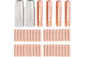 EATBALE MIG Welding Contact Tips 0.6/0.8/0.9/1.0mm MB15 15AK Torch Kits Nozzles Accessories for 15AK MB15 MAG MIG Welding Torch Consumables, 42 PCS with 40 PCS Copper Contact Tips, 2 PCS Shield Cups