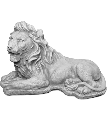 Löwen Statue Mit Kugel 47 Cm – Frostsicherer Steinguss, Grau, 21 Kg Für Garten & Außenbereich