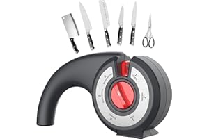 TNIBITION Kitchen Knife Sharpeners, Professional 6 Stage Manual Knife Sharpening Tool with Ergonomic Handle, Non-Slip Base, Ceramic Stone, Tungsten Carbide Plates, Cemented Carbide Grinding Head, Grey Finish