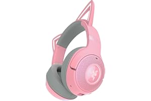 Razer Kraken Kitty V2 BT - Auriculares RGB inalámbricos por Bluetooth con orejas de gatito (Bluetooth 5.2, Diafragmas TriForce de 40 mm, Construcción ligera de 325 g) Quartz Rosa