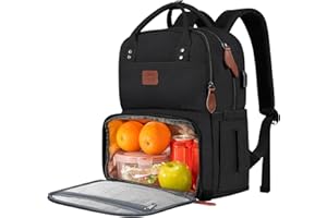 MATEIN Zaino Porta PC 15,6 Pollici Uomo Donna con Scomparto Pranzo Isolato, da Viaggio con Porta USB, Impermeabile Borsa Termica per Lavoro Picnic, Nero