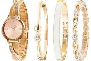 TIME100 Set Orologio Bracciale da Donna Elegante Orologio da Donna in Acciaio Inossidabile，Bracciali Decorati con Cristalli,Set di Braccialetti con Decorazione in Cristallo Premium Regalo Donna