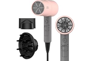 AINA Sèche-cheveux avec diffuseur pour femmes | Technologie ionique avancée, revêtement en céramique | Fonction Cold Shot et Turbo Heat pour un séchage rapide et un éclat 230v~ (Rose/Gris)