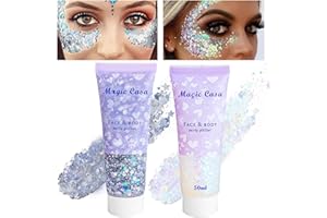 OMLALAYI 2 PCS Gel Paillettes Visage,Paillettes Cheveux,Paillette Cheveux,Paillette Visage,pour Visage Cosmétique Fard À Paupières Lèvres Yeux Sourcils Cheveux Ongles,pour Festival Fête(Argent+Blanc)