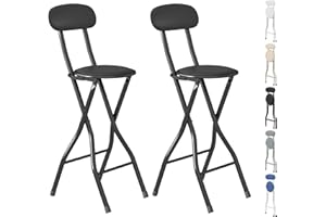 mcc direct Folding Bar Stools Set of 2, Breakfast Barstool Kitchen Restaurant Seating, Faux Leather Foldable Chairs with Metal Frame, Padded High Chairs(Black)