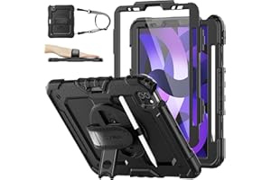 SEYMAC stock Coque pour iPad Air 5eme/4eme Generation 10,9 Pouces 2022/2020, Coque Antichoc avec Protecteur D'écran Porte-Stylo [Dragonne Rotative à 360°] & Support pour iPad Air 5 & iPad Air 4 (Noir)