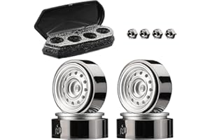 DJCRAWLER 1 Inch Classic Vintage Beadlock Counterweight CNC Wheels Rim with Hex Adapter for SCX24 90081 AX24 TRX4M FMS FCX24 4WD 1/24 RC Car Universal Upgrade Accessories Parts (Silver)