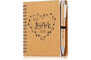 Dianelhall 2 Pcs Teacher Appreciation Gift Thank You Gift for Teacher Best Teacher Ever Notebook Ballpoint Pen Kraft Lined Notepad Gift for teacher women Coworker